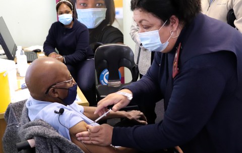 Archbishop Desmond Tutu and others get their jabs on Day One of South Africa’s Covid-19 vaccine roll-out for the over-60s