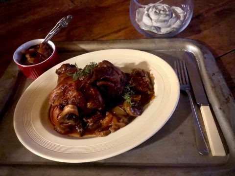 What’s cooking today: Pork knuckle braised with mace, marsala & apple