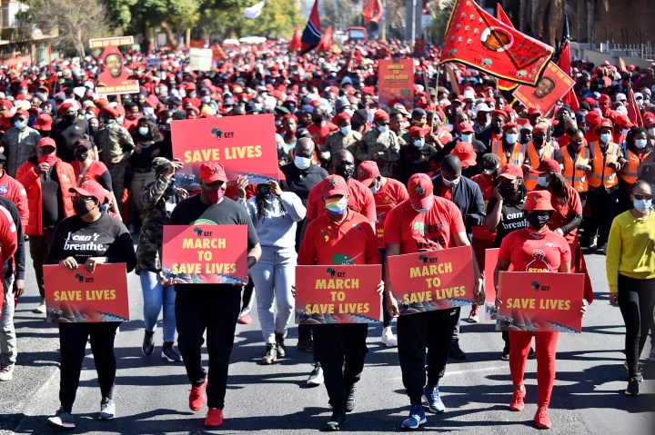 Malema claims ‘mines, supermarkets are super-spreaders, not EFF’ as party marches on Sahpra offices