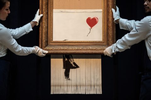 The shredded Banksy is back, with a much higher price