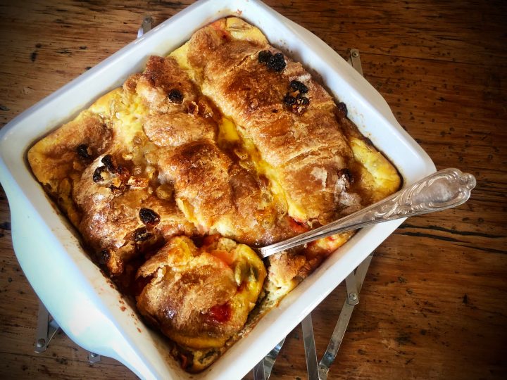 What’s cooking today: Croissant and butter pudding with cardamom and sultanas
