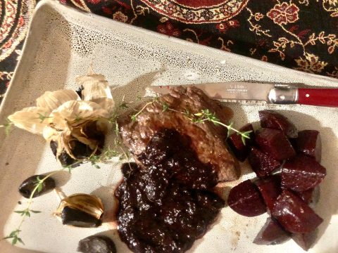 What’s cooking today: Ostrich steak with black garlic and red wine sauce
