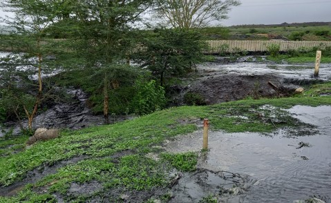 River turns black after coal mine dam collapse next to rural communities and Hluhluwe-iMfolozi game reserve