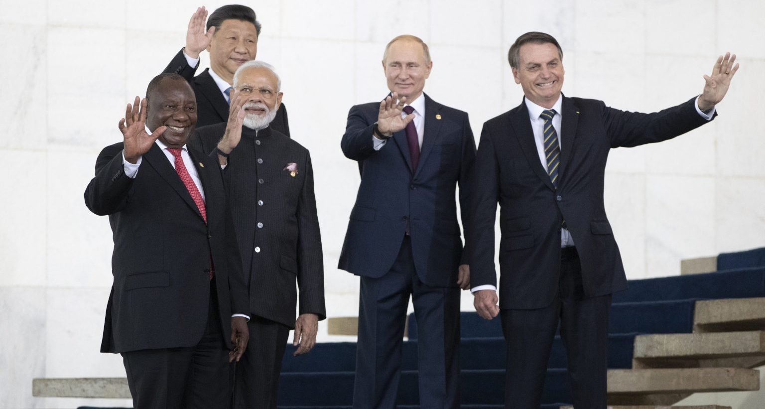 Brics nation states' presidents Xi Jinping, Cyril Ramaphosa, Narendra Modi, Vladimir Putin, Jair Bolsonaro