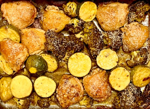 What’s cooking today: Funky Parmesan chicken tray bake