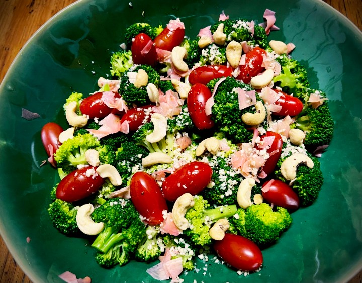 What’s cooking today: Broccoli salad with cashews and pickled ginger