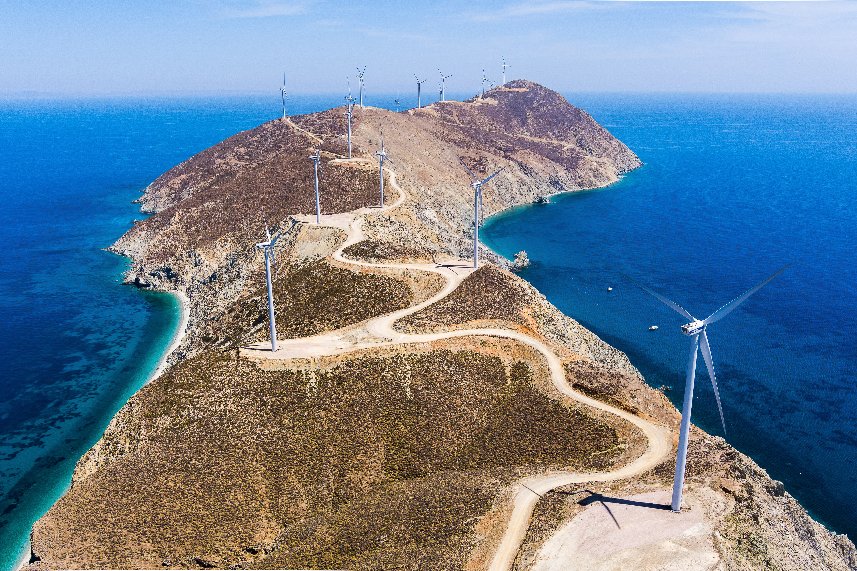 Wind generated energy on a Greek island.