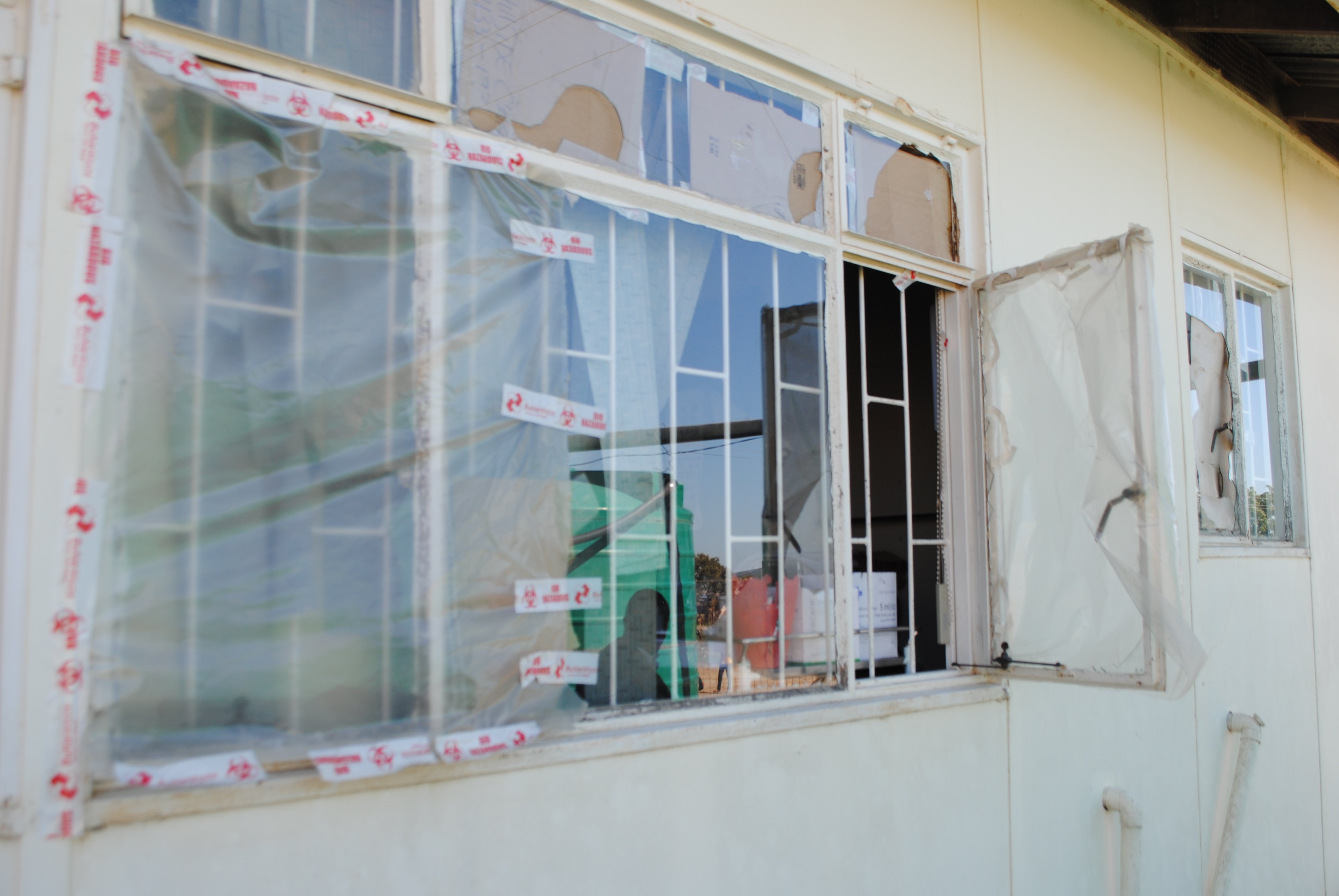Damaged windows at Hillside clinic.