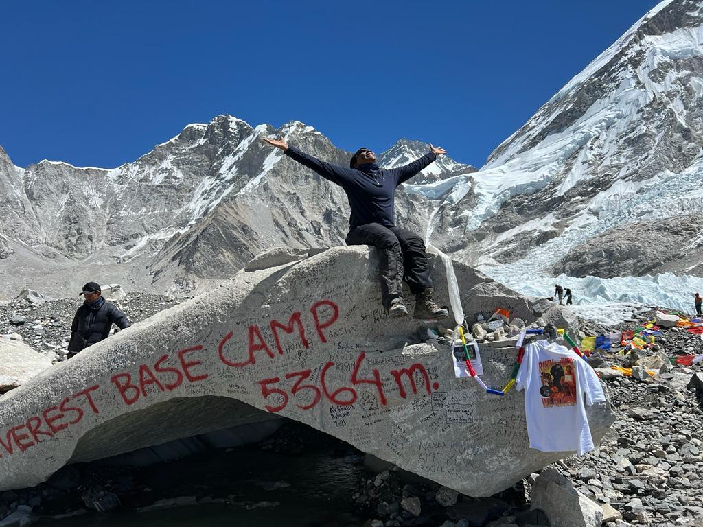 Louisa Zondo, the mother of late South African rapper Riky Rick, when she reached the Everest Base Camp rock. 