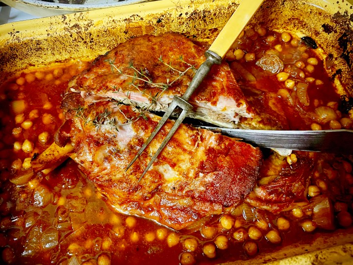What’s cooking today: Lamb shoulder with tomato and chickpeas