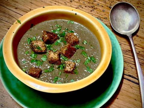 Tony Jackman’s creamed porcini mushroom soup, in a soup bowl by Mervyn Gers Ceramics. (Photo: Tony Jackman)