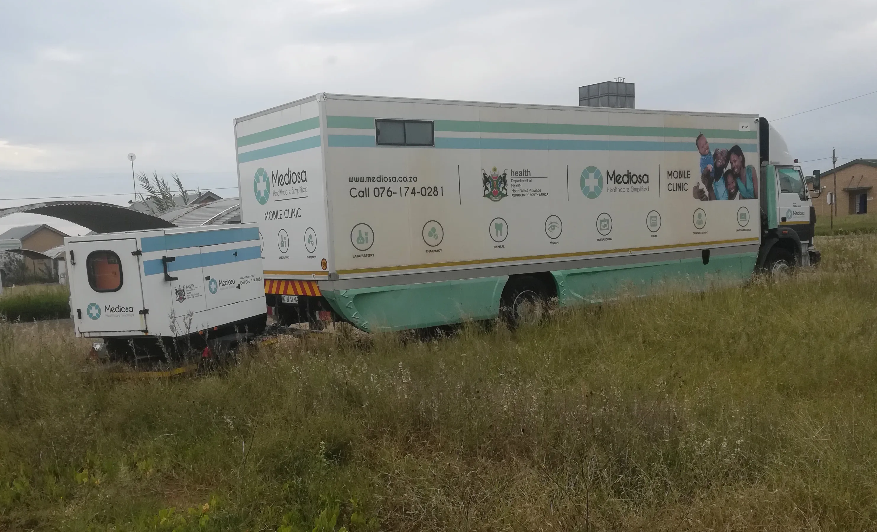 A Mediosa truck parked on waste ground at Ratlou Community Health Centre