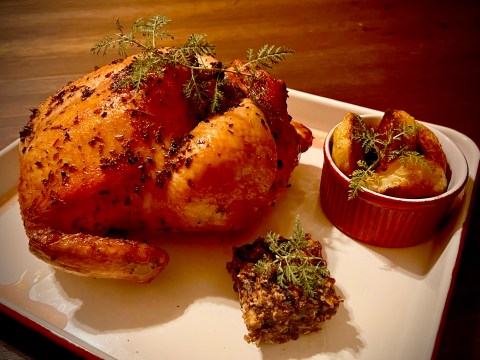 What’s cooking today: Roast chicken with a walnut and date stuffing