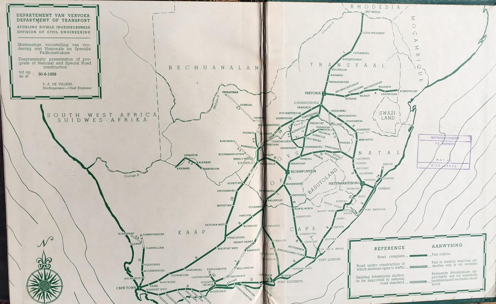 Department of Transport Map of South Africa, 1959. 