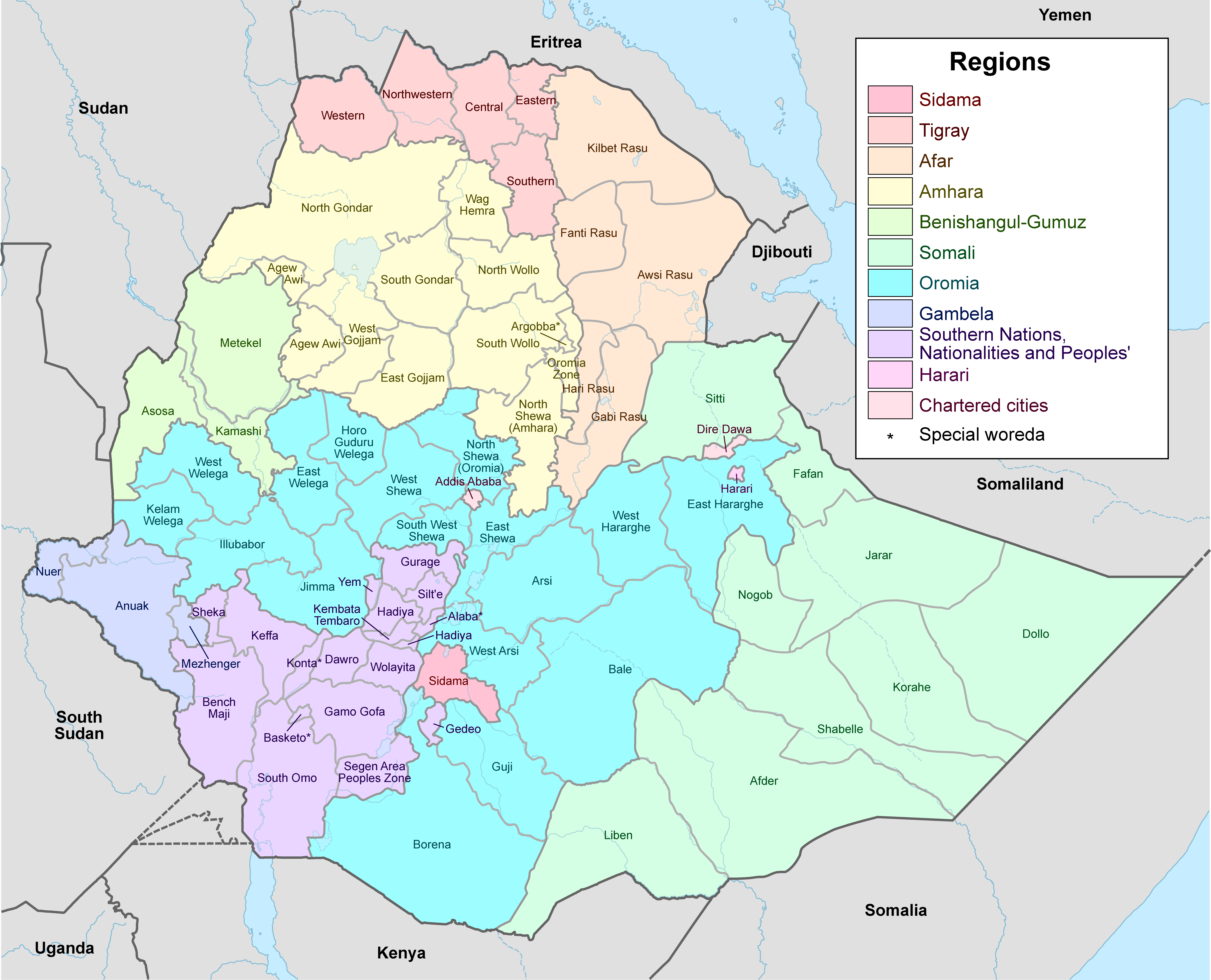 A map of Ethiopia and its regions
