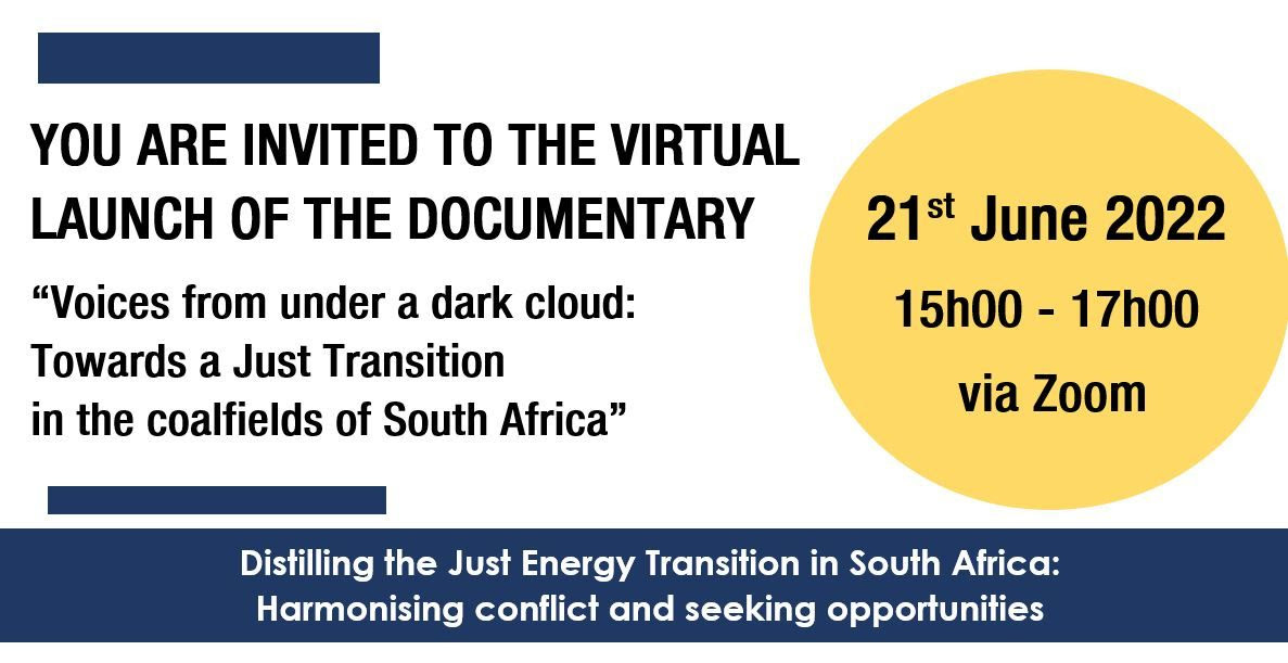 A poster advertising "Voices from under a dark cloud: Towards a just transition in the coalfields of South Africa"