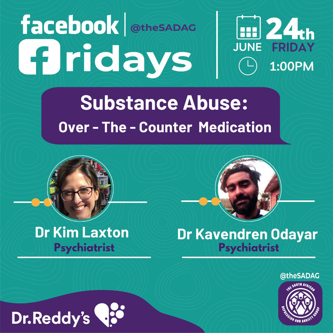 A poster advertising the Sadag webinar on substance abuse