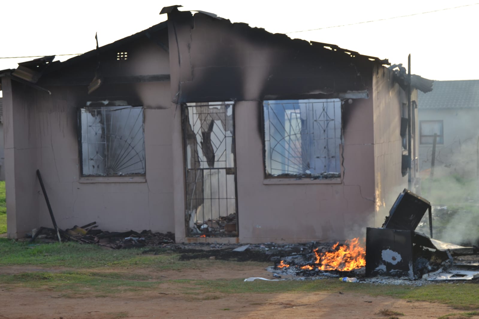 The burnt out remains of councillor Sabelo Mabuda’s home