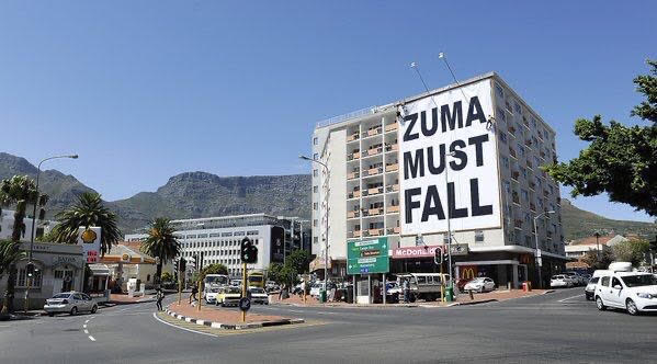 The banner at the top of Long Street that read "Zuma must fall"