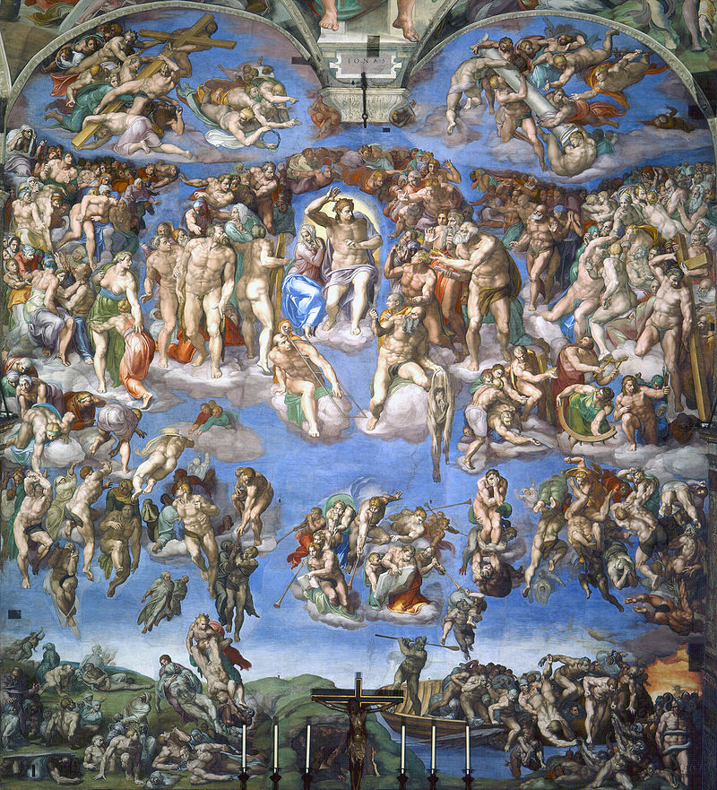 Last Judgement by Michelangelo with Christ in royal purple