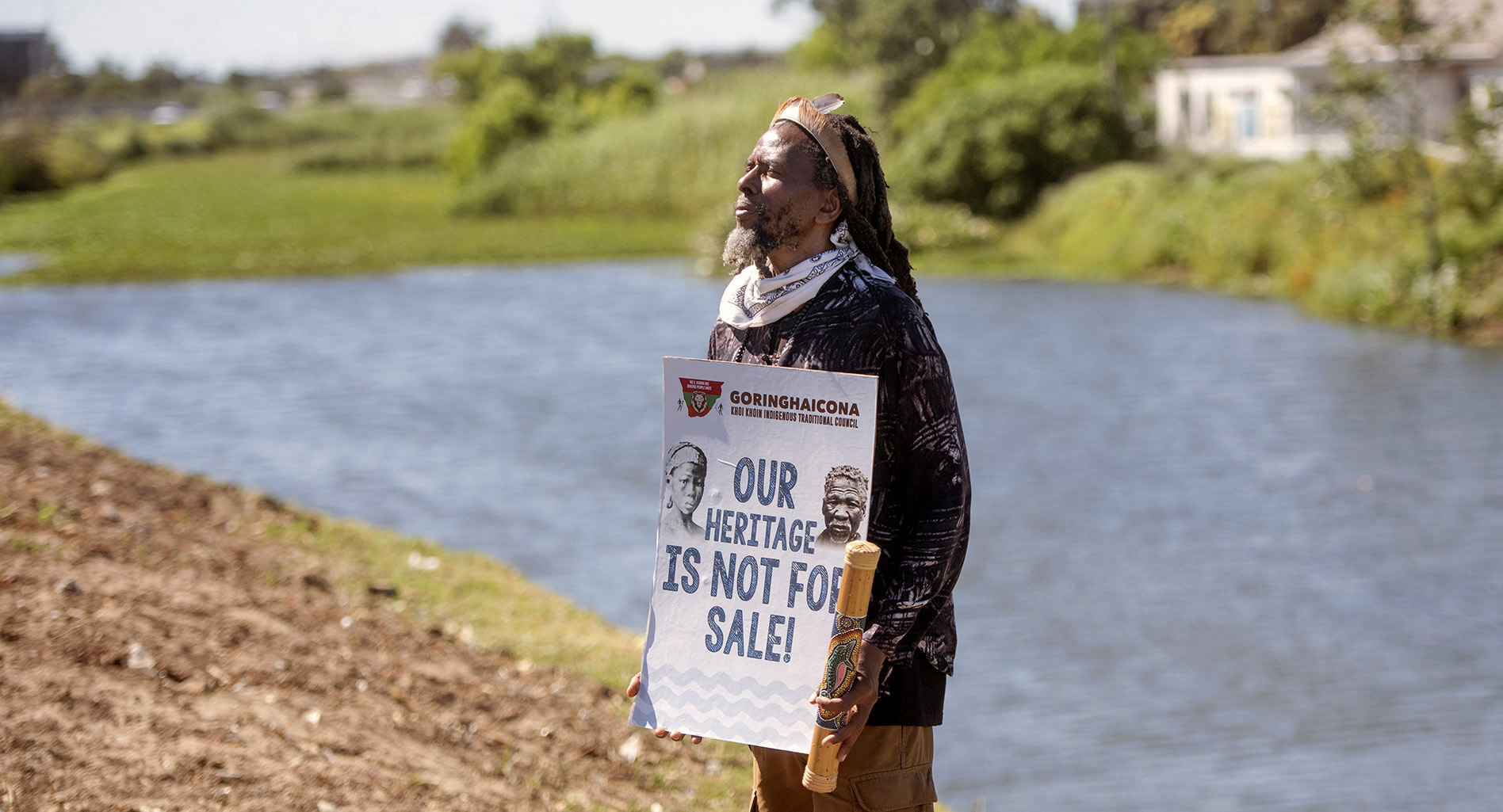 An image of a protestor during the Liesbeek Action Campaign against the River Club Development