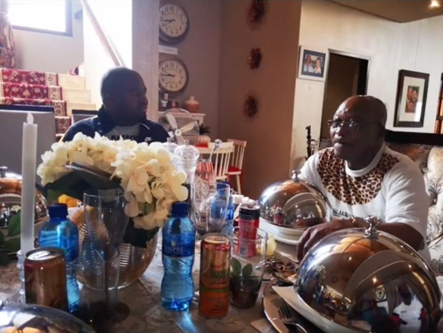 Former president Jacob Zuma with Mfundo Jele at Zuma's dining table.