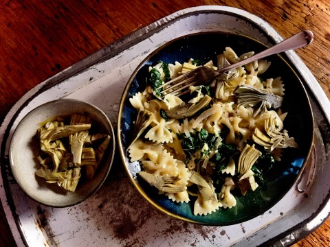 What’s cooking today: Farfalle with Artichoke, Spinach and Ricotta
