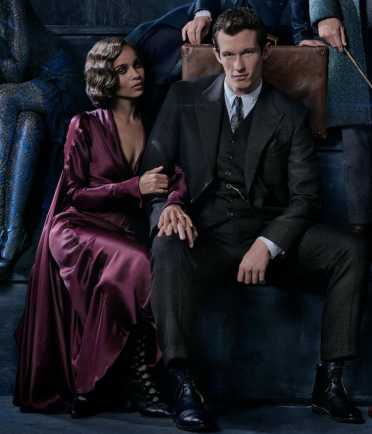 Zoe Kravitz in tyrian purple, featured promotion material for "Fantastic Beasts: The Crimes of Grindelwald”. 