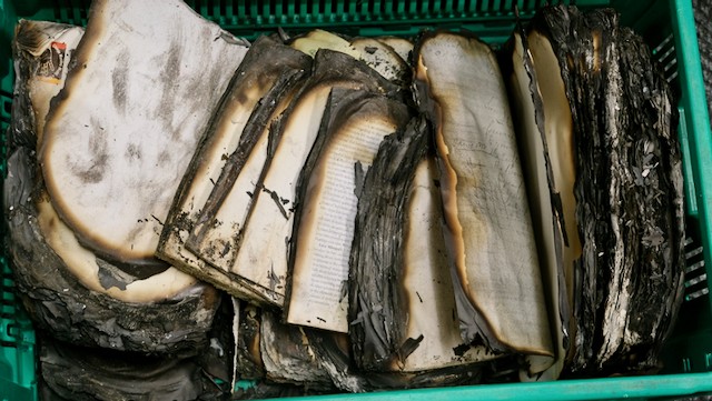A view of fire damaged the Special Collections material at UCT