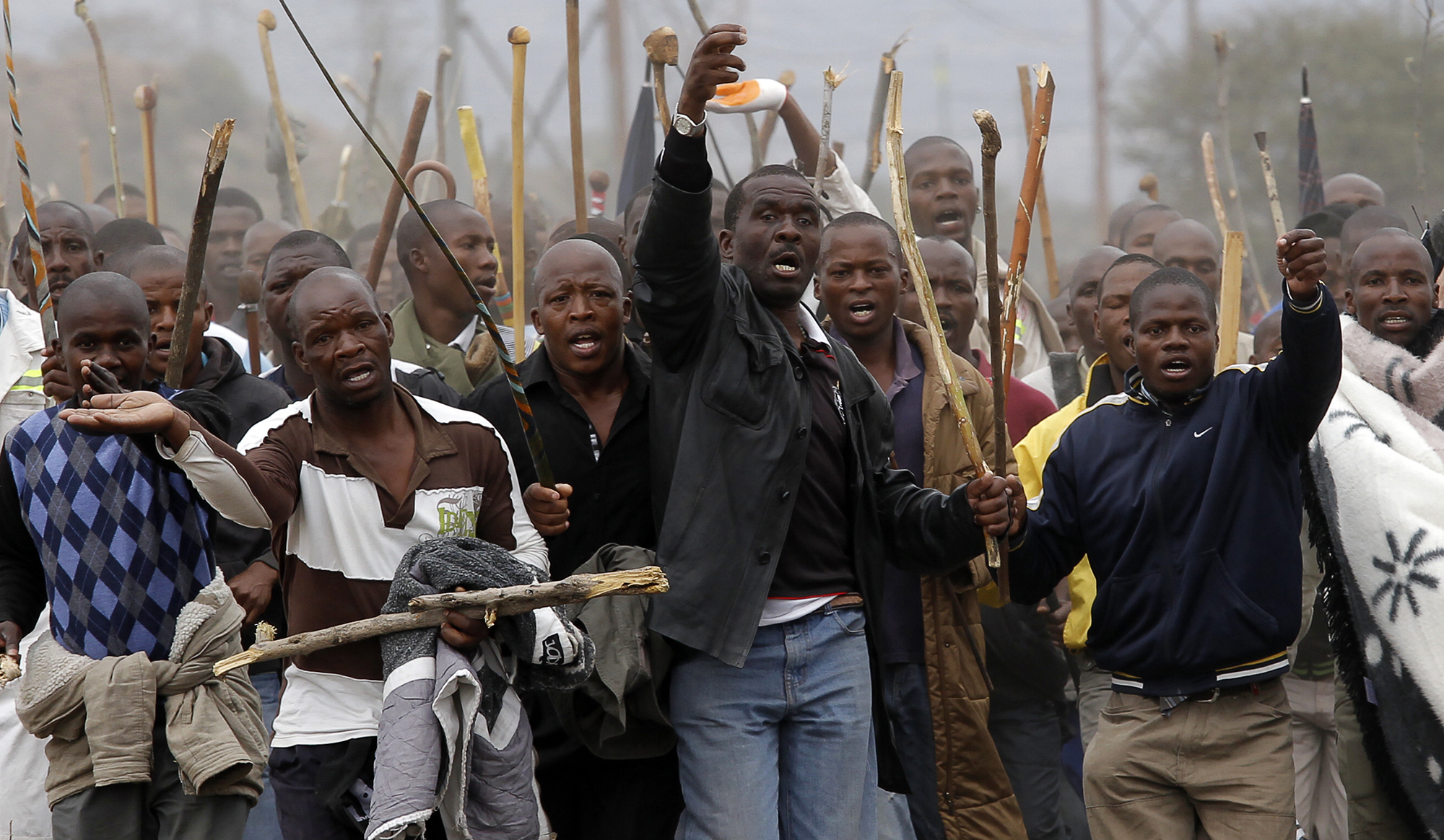 Some of the thousands of striking miners from the Lonmin platinum mine at Marikana