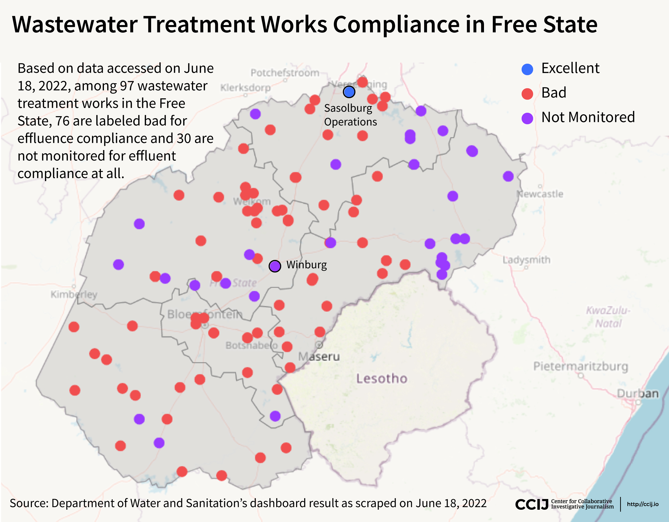 Wastewater treatment works compliance in Free State