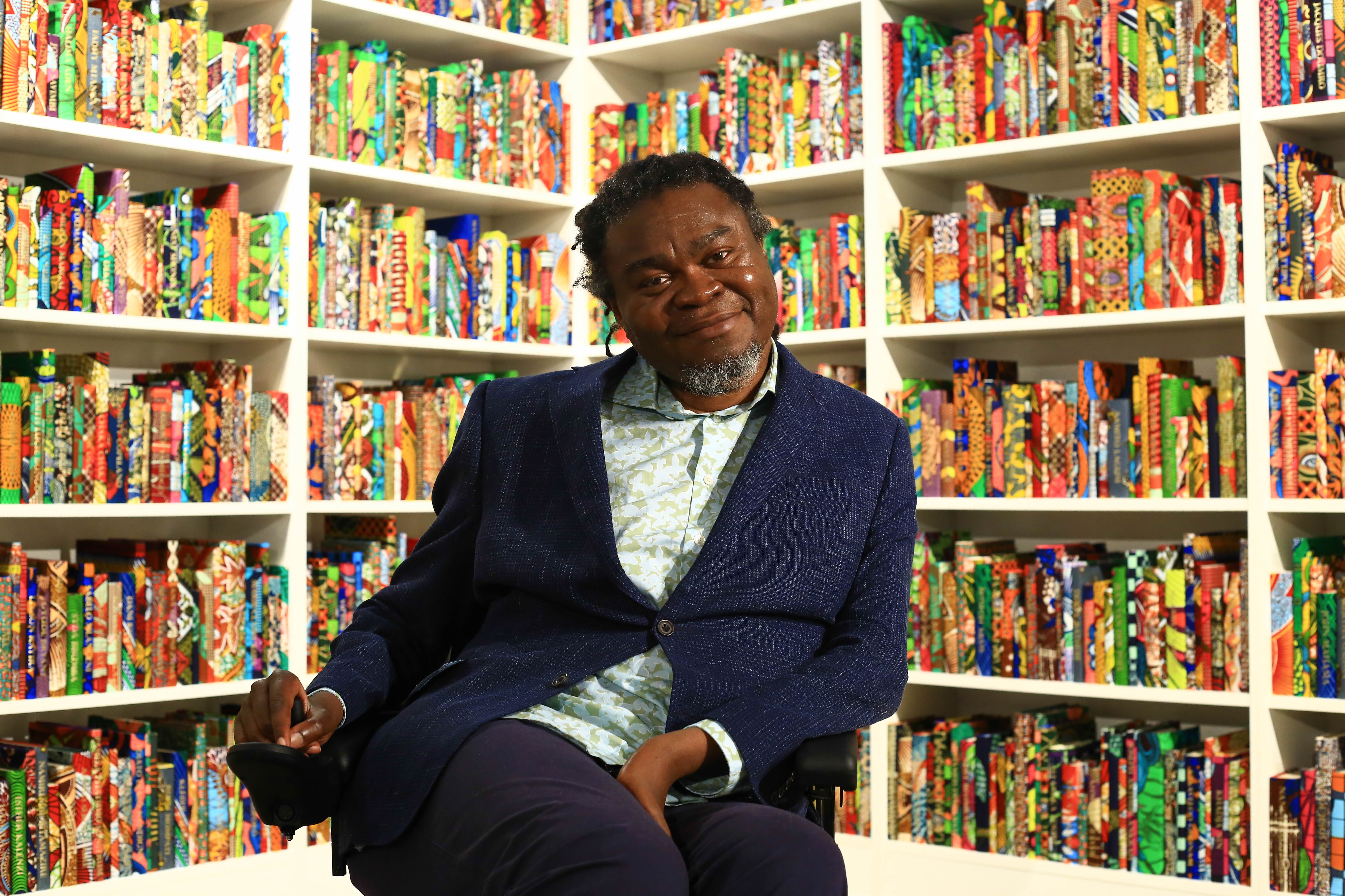 Celebrated British-Nigerian artist Yinka Shonibare at the Goodman Gallery during the opening of his solo exhibition 'Ruins Decorated' on September 01, 2018 in Johannesburg, South Africa. Shonibare, also known as Picasso in reverse, delights art lovers with his playful and inventive creations. (Photo by Gallo Images / Sunday Times / Simphiwe Nkwali)