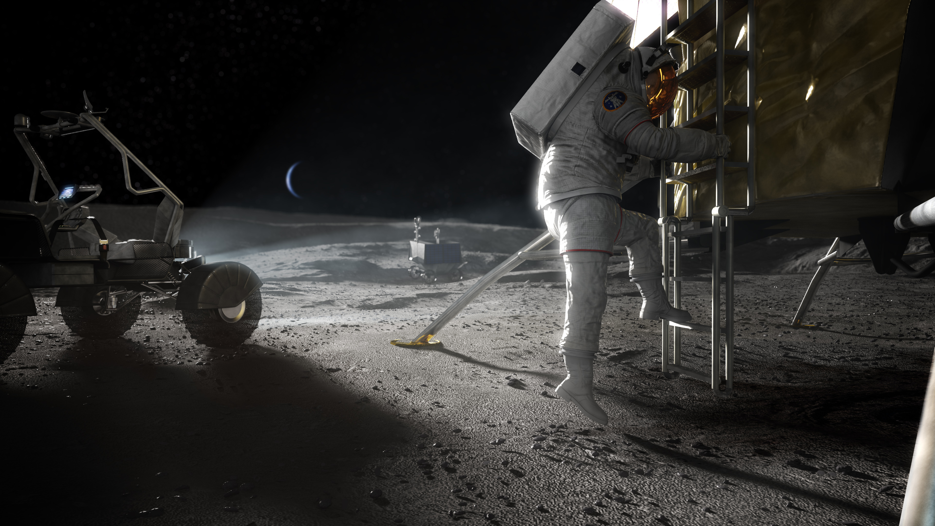 Concept image of an Artemis astronaut stepping onto the lunar surface NASA (1)