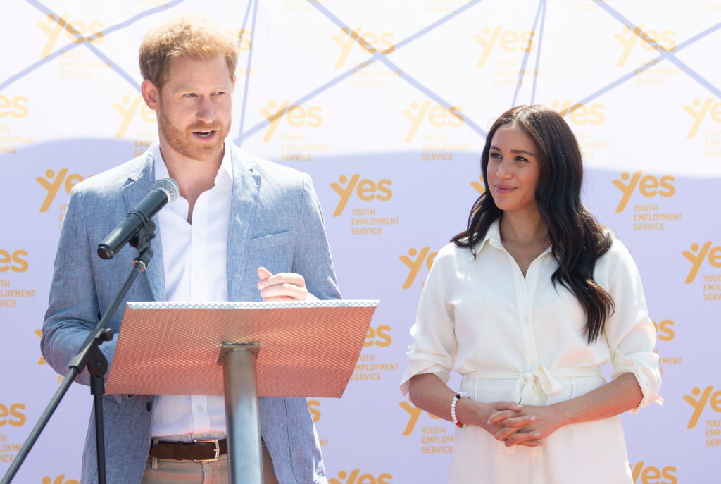 Prince Harry, Duke of Sussex and Meghan, Duchess of Sussex visit Tembisa township to learn about Youth Employment Services (YES) on October 2, 2019 in Johannesburg, South Africa. The Duke and Duchess of Sussex were on an official visit to South Africa. Image: Facundo Arrizabalaga - Pool / Getty Images