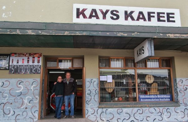 Jeanette and Paul Avenant, at the entrance to their legendary Kay’s Kafee.