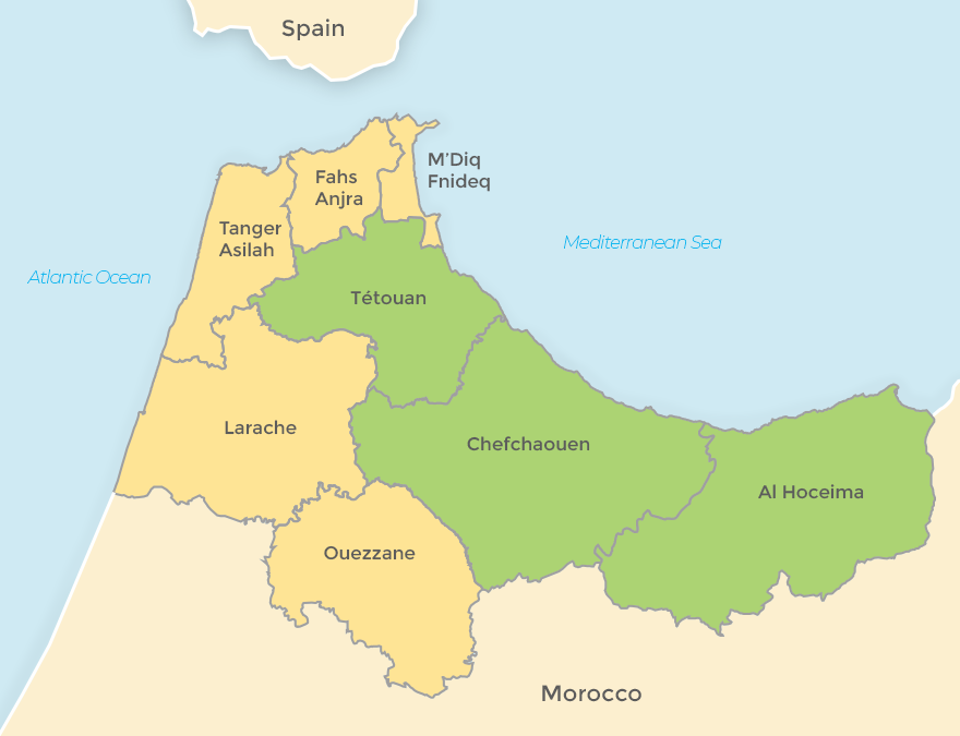 Areas in Morocco eligible for legal cultivation of cannabis.