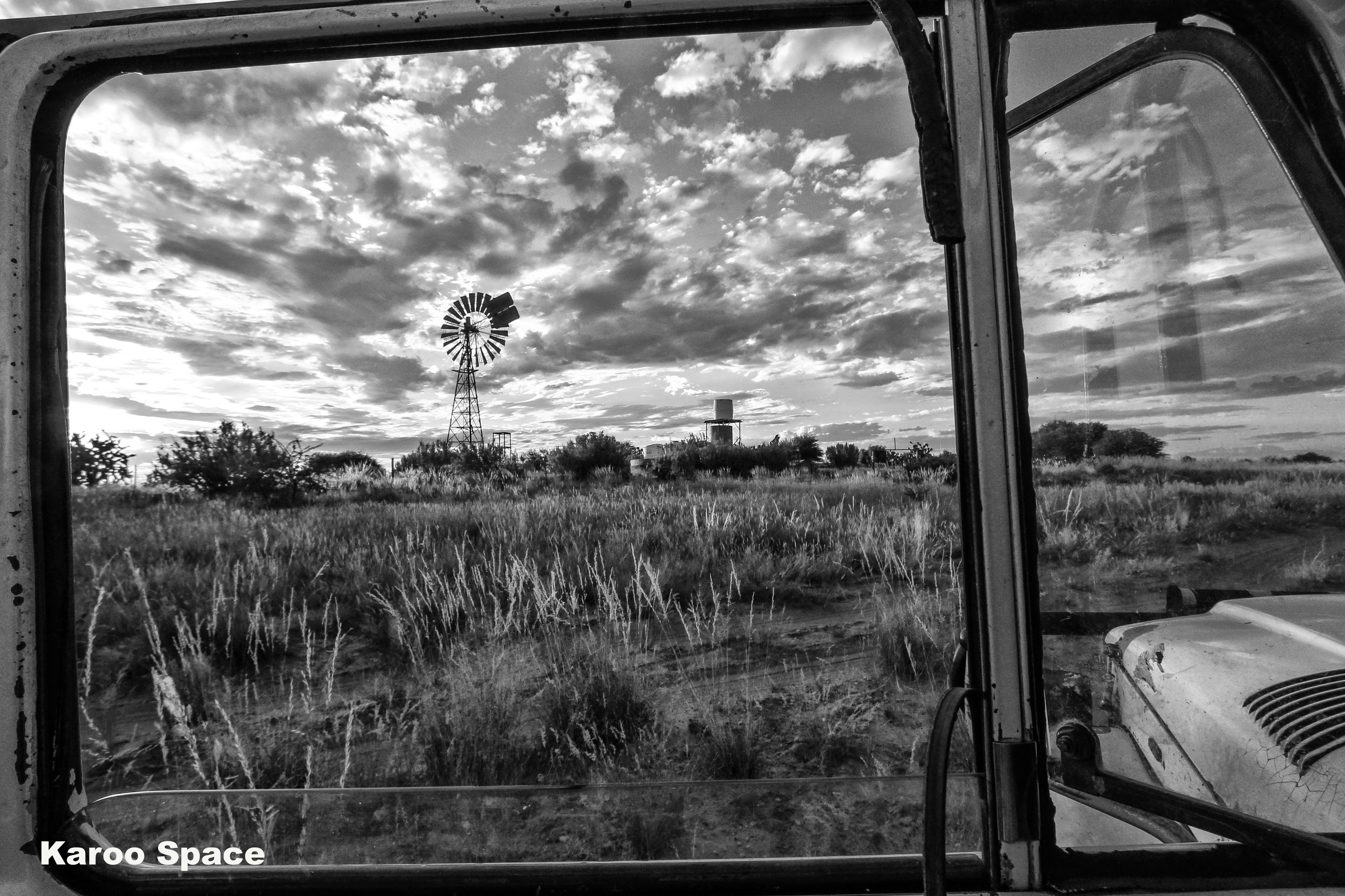 A Kalahari deep-water wind pump at sunset – Boomskraap Farm. Karoo Roads III Photo Essay