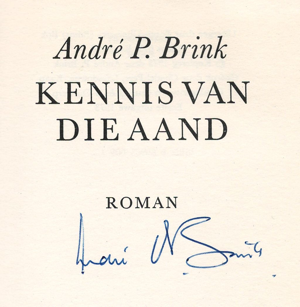 Signed copy of 'Kennis van die Aand' by André Brink. Image: Supplied