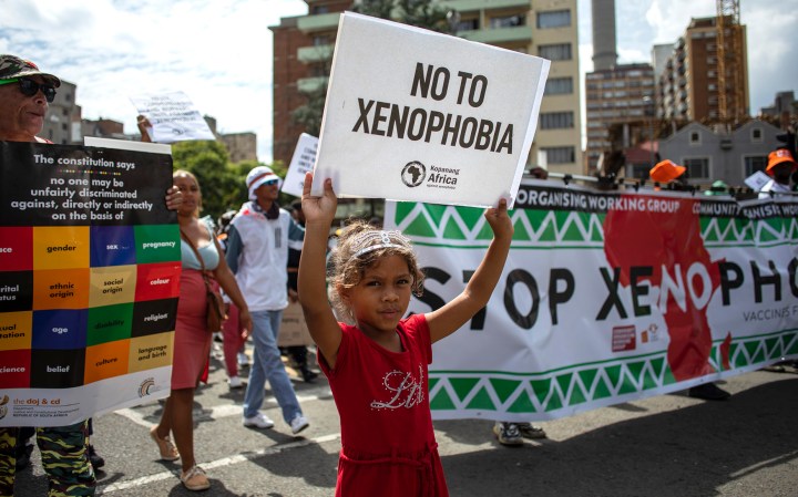 People take to the streets during a rally organized by the Kopanang Africa against Xenophobia organization, calling for an end to 'xenophobic sentiments and groups' in Johannesburg, South Africa, 26 March 2022.  (Photo: EPA-EFE / Kim Ludbrook)