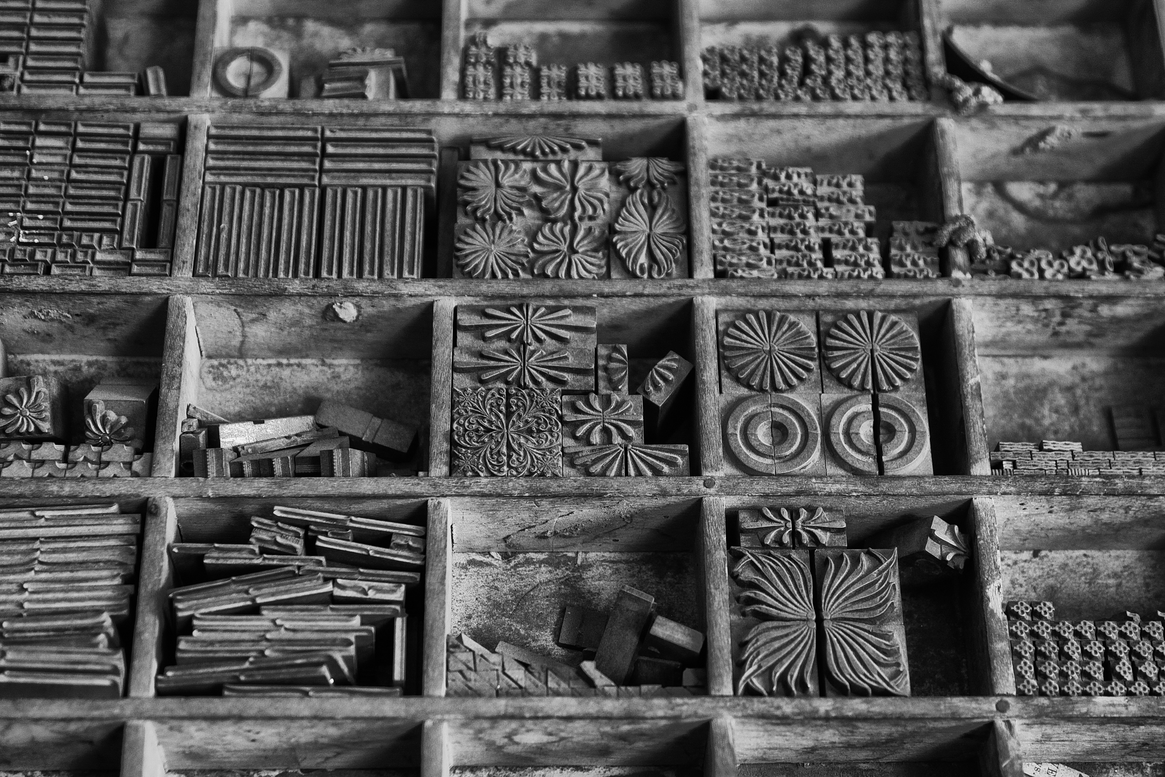 Boxed magic – an Old School printer’s tray packed with lead.
