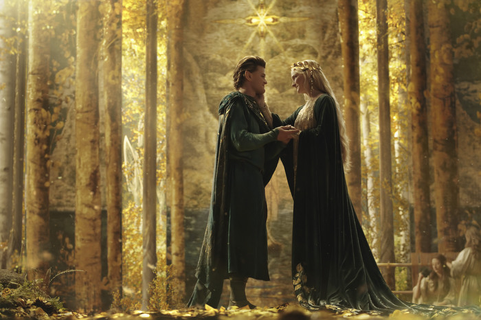 Robert Aramayo as Elrond Morfydd and Clark as Galadriel in ‘The Lord of the Rings: The Rings of Power’. Image: courtesy of Amazon Studios