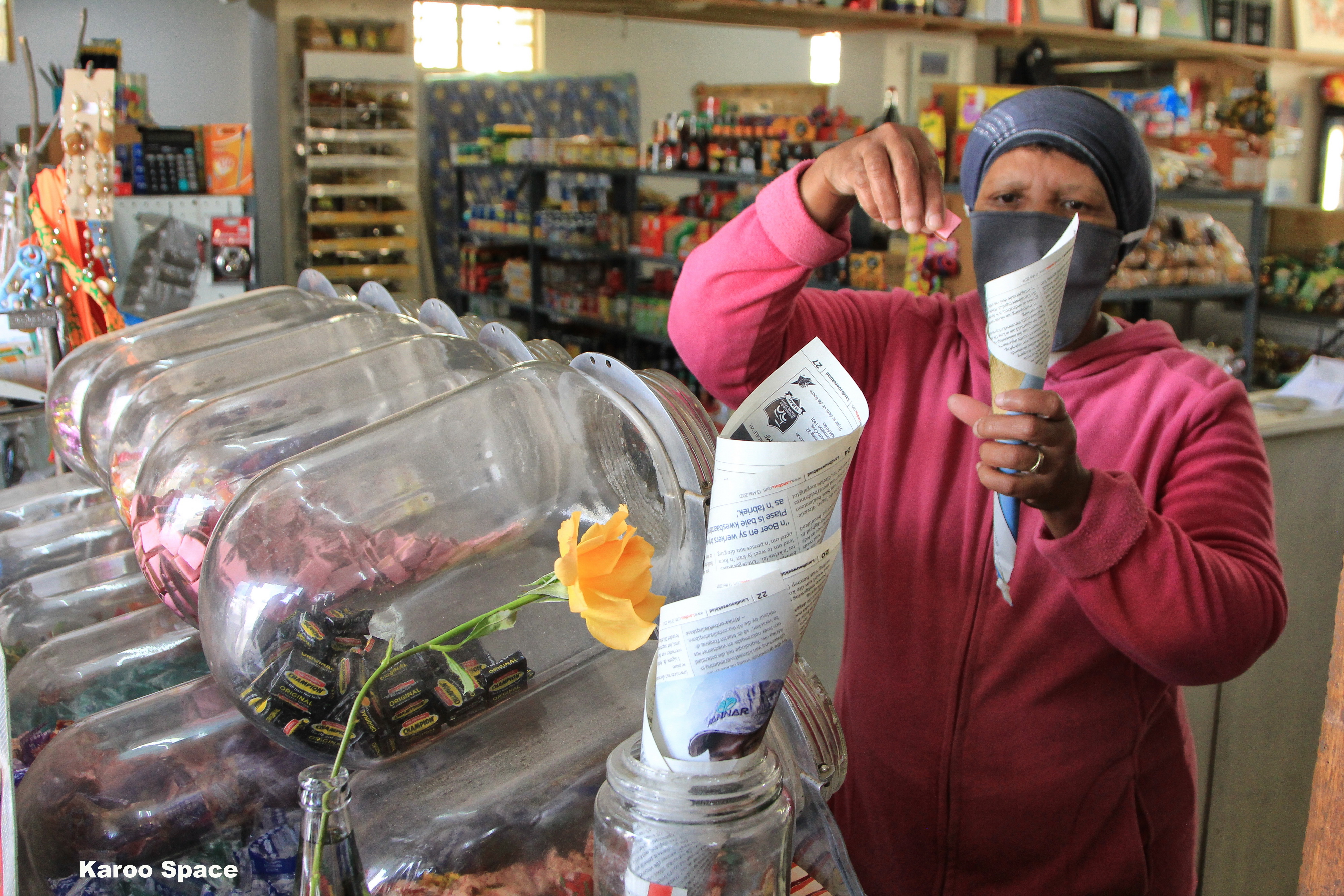 Hendrina Willemse serves sweets the old-fashioned Karoo way – in a twist of paper.
