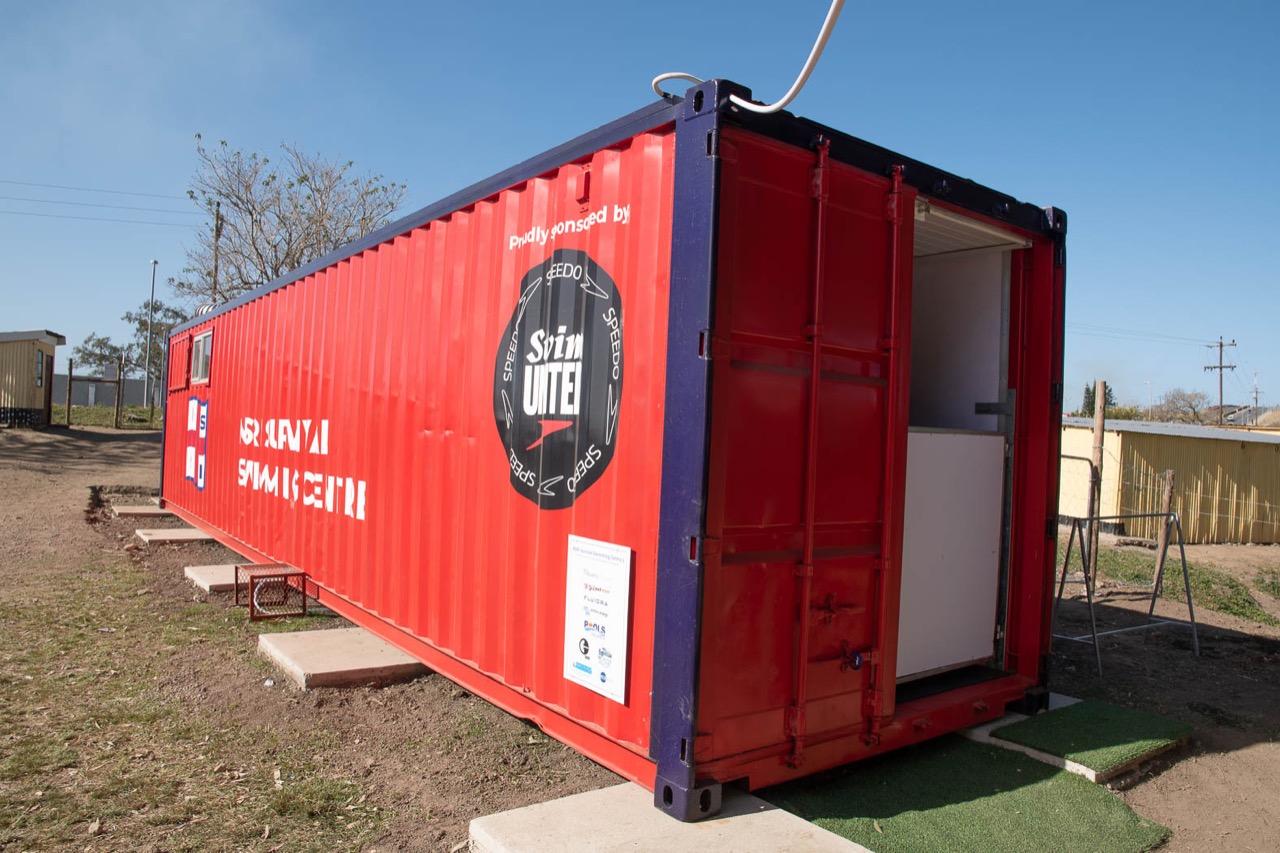 A Swimming Survival Centre, a 12m shipping container modified to house a small pool, changing room and office. Image: Supplied