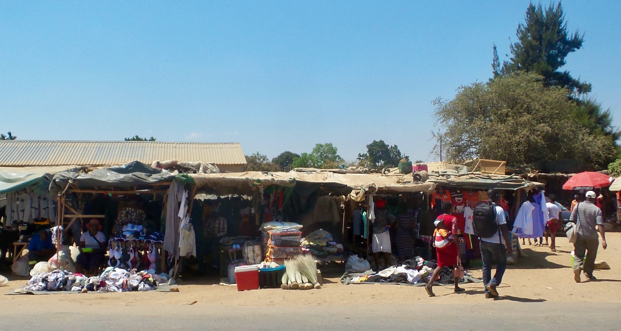 Informal traders line the road that links Bindura Town and the long-haul bus terminus. 