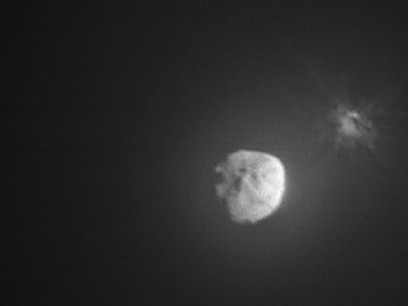 Image captured by the Italian Space Agency’s LICIACube a few minutes after the intentional collision of NASA’s Double Asteroid Redirection Test (DART) mission with its target asteroid, Dimorphos, captured on Sept. 26, 2022. Credits: ASI/NASA