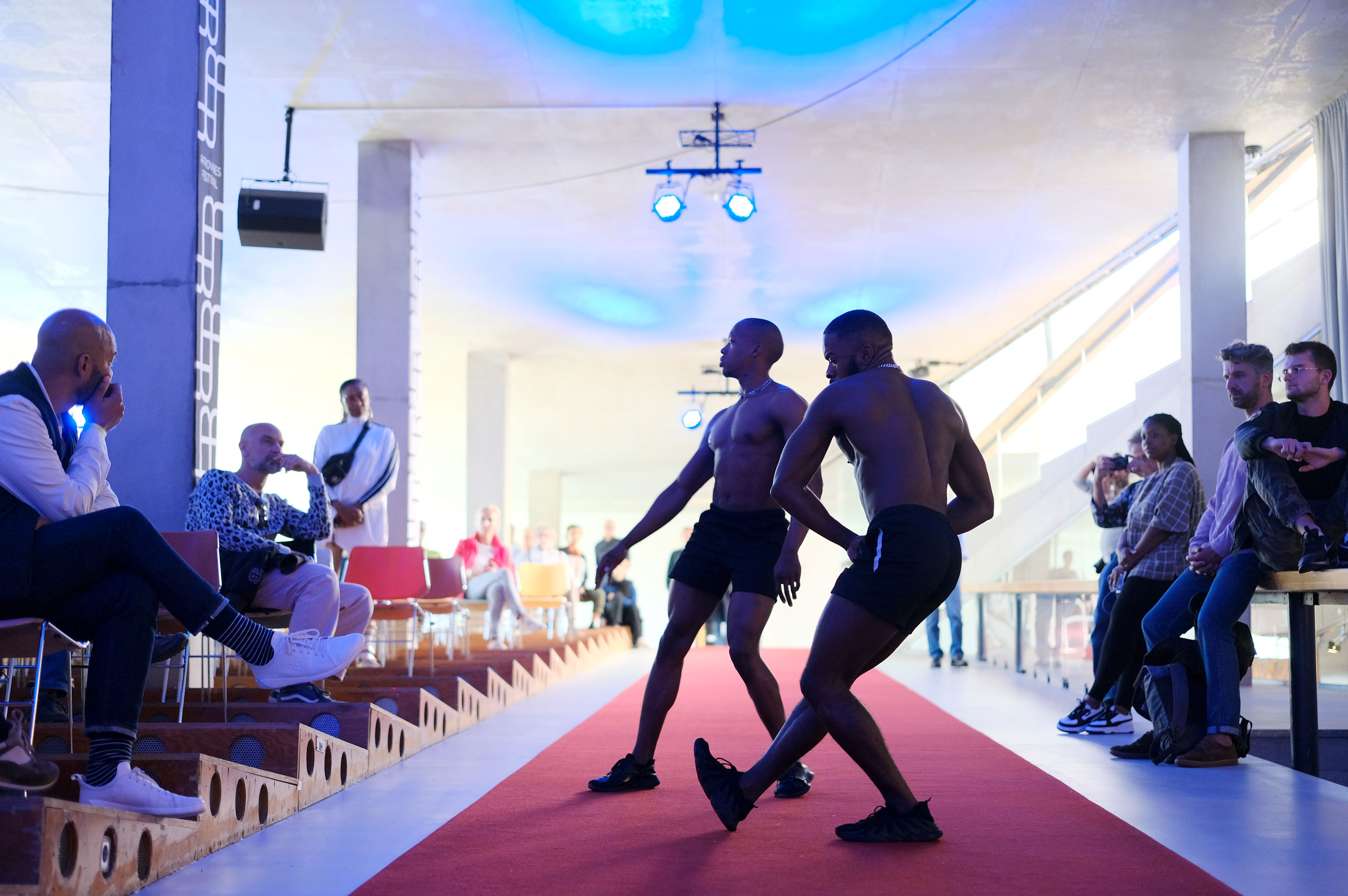 Kwanele Finch Thusi and Kgosi Flietor on the red carpet in the auditorium of Rotterdam Kunsthal with an adapted excerpt from the duet from ‘Pina’ as part of the Afrovibes Take Over programme this past Sunday. Image: John Hogg