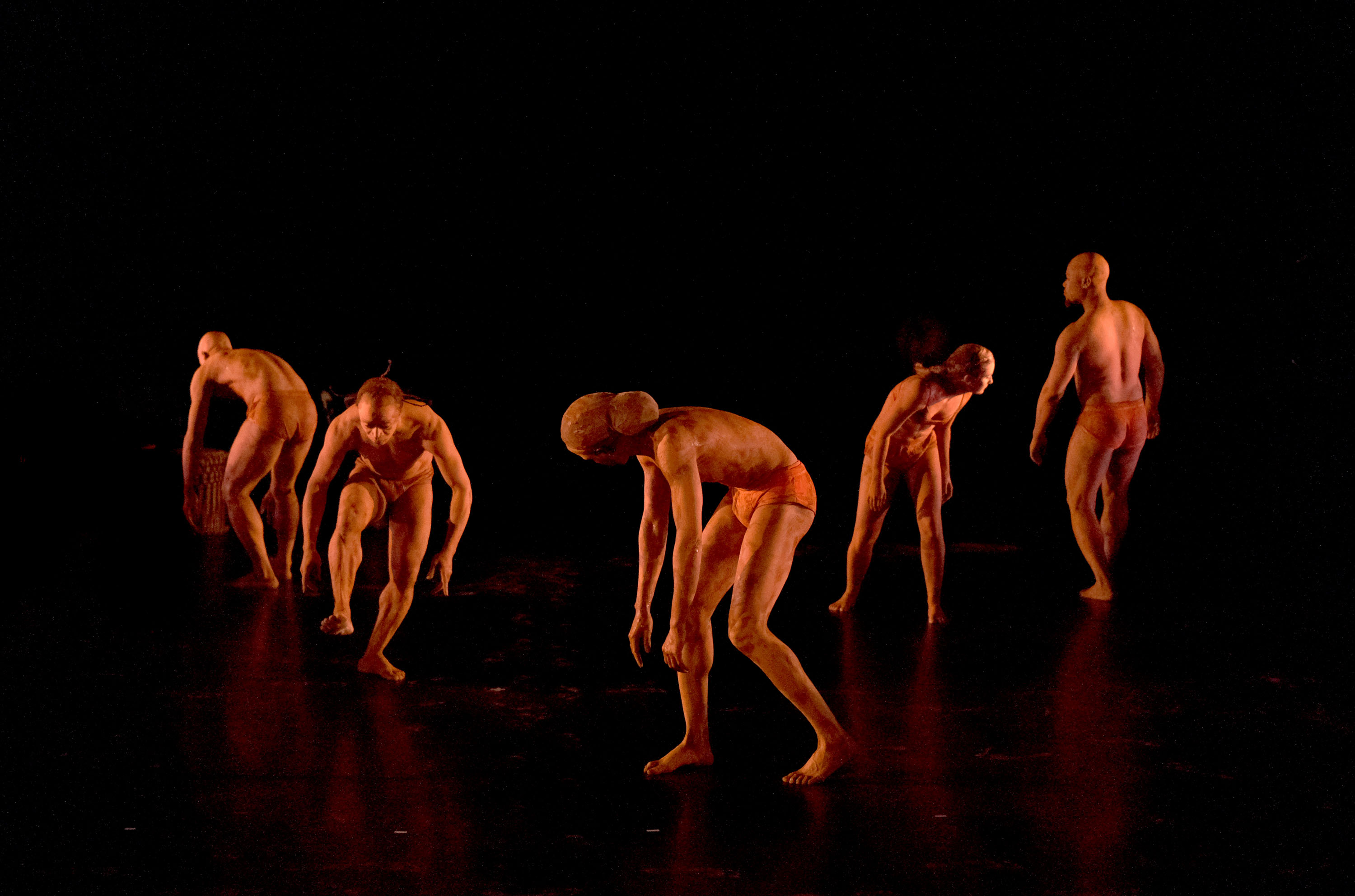 In ‘Hominideos’, from Cameroon, six dancers and musicians, their bodies covered with white clay, go on a journey back to nature, to the cradle of man. Choreographer Merlin Nyakam found his inspiration in the poem ‘In The Cradle of Humankind’ by Karen Press and the music by composer Giacinto Scelsi,’ Four Pieces Each in One Tone’. Image: John Hogg