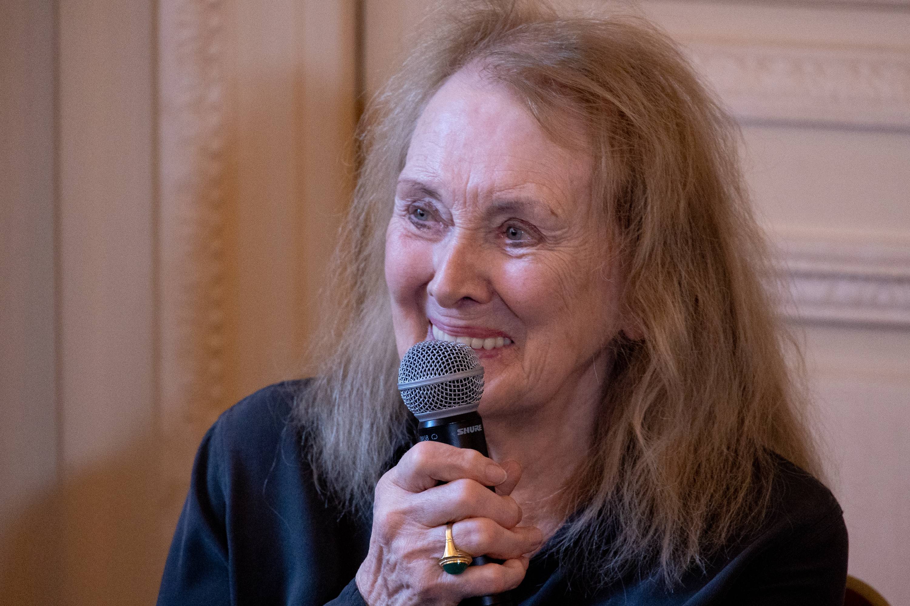 French author Annie Ernaux gives a press conference as she wins Nobel Prize in Literature on October 06, 2022 in Paris, France. She was cited for the courage and clinical acuity with which she uncovers the roots, estrangements and collective restraints of personal memory. Image: Marc Piasecki / Getty Images