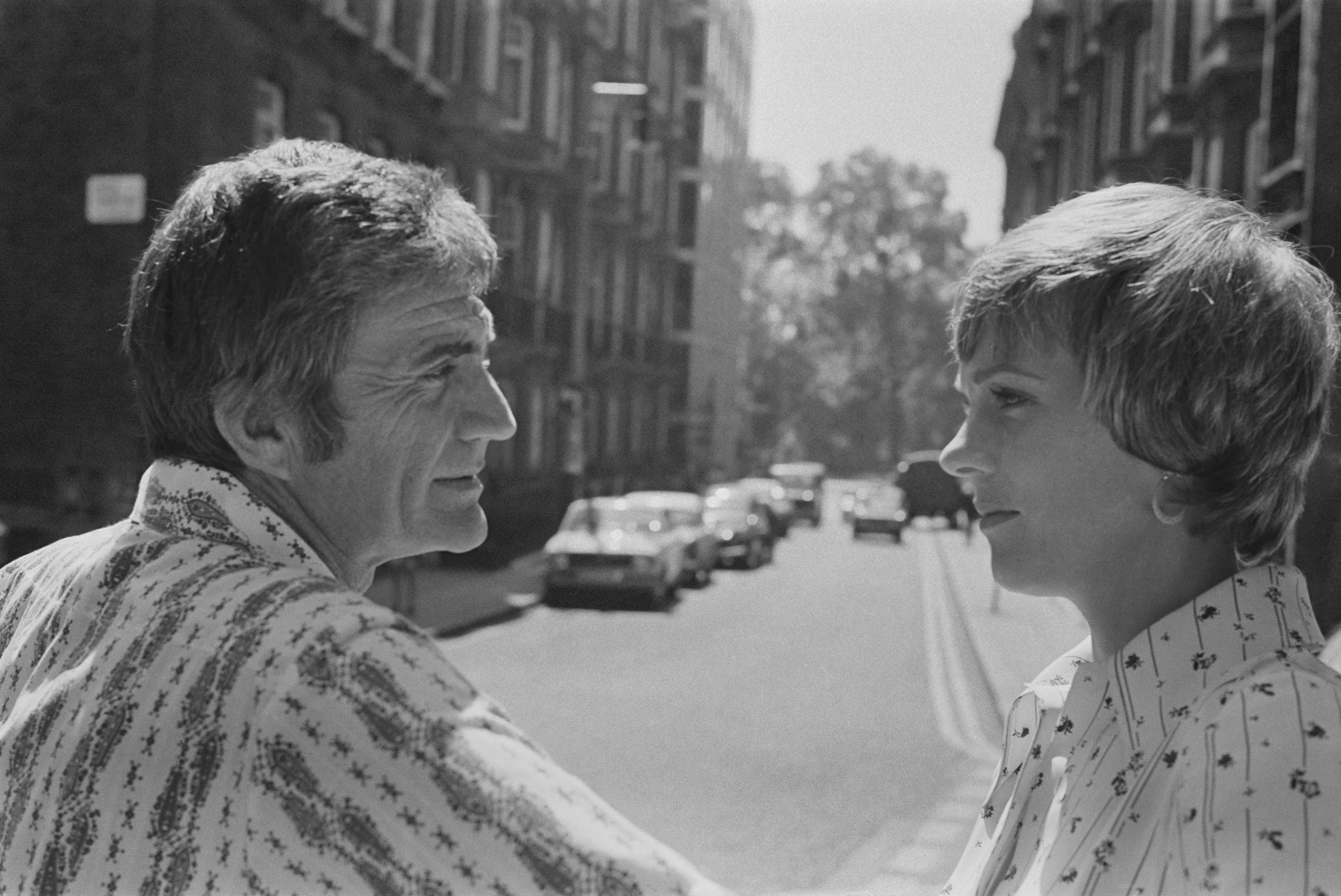 English actress, singer, and author Julie Andrews with her husband, American filmmaker Blake Edwards (1922 - 2010) near Shepherd Market, UK, 9th June 1973. (Photo by Larry Ellis/Daily Express/Hulton Archive/Getty Images)