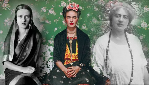 Amrita Sher-Gil, Simla, India, 1935 (left), 'Frida on the bench', 1939, by Nickolas Muray (center) and a portrait photograph of Irma Stern (right). Images: The Estate of Umrao Singh Sher-Gil & PHOTOINK / Nickolas Muray Photo Archives / Irma Stern Museum